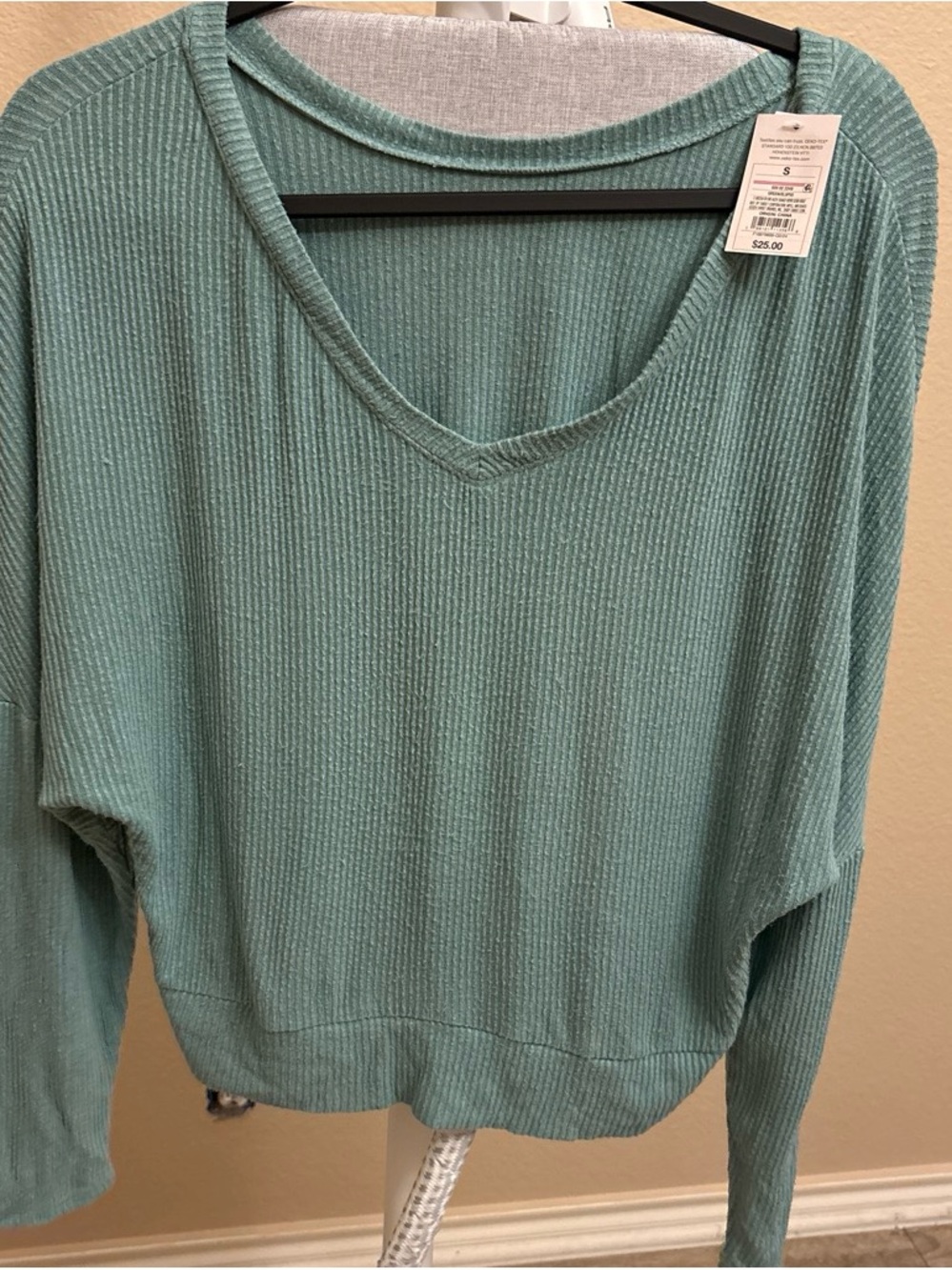 Target Women's Seafoam Ribbed V-Neck Long Sleeve Pajama Top